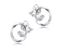 Water Drop In Circle With CZ Stone Silver Ear Stud STS-5501
